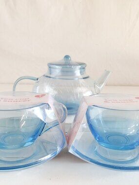 Target Valentines Day 2024 Blue Glass Teapot & Cups Set 6 Pieces